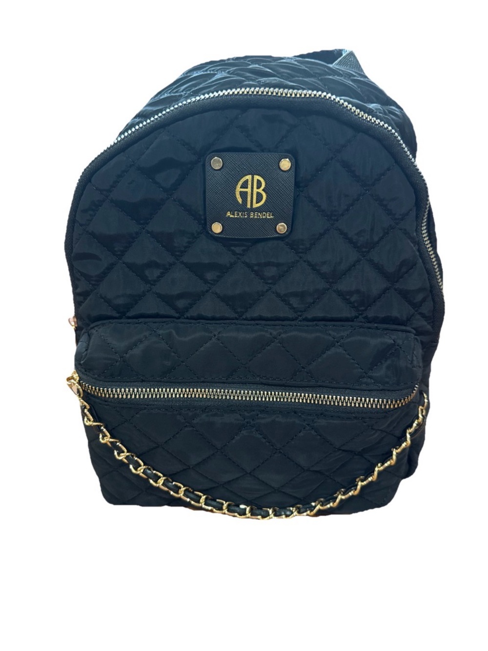 Alexis Bendel Quilted Mini Backpack Black Nylon Gold Chain Travel Bag Purse
